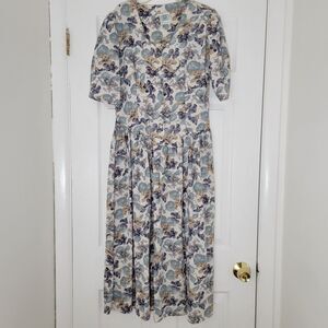 VTG Laura Ashley‎ Great Britain Floral Puff Sleeve Midi Dress Sz 12 Cottagecore